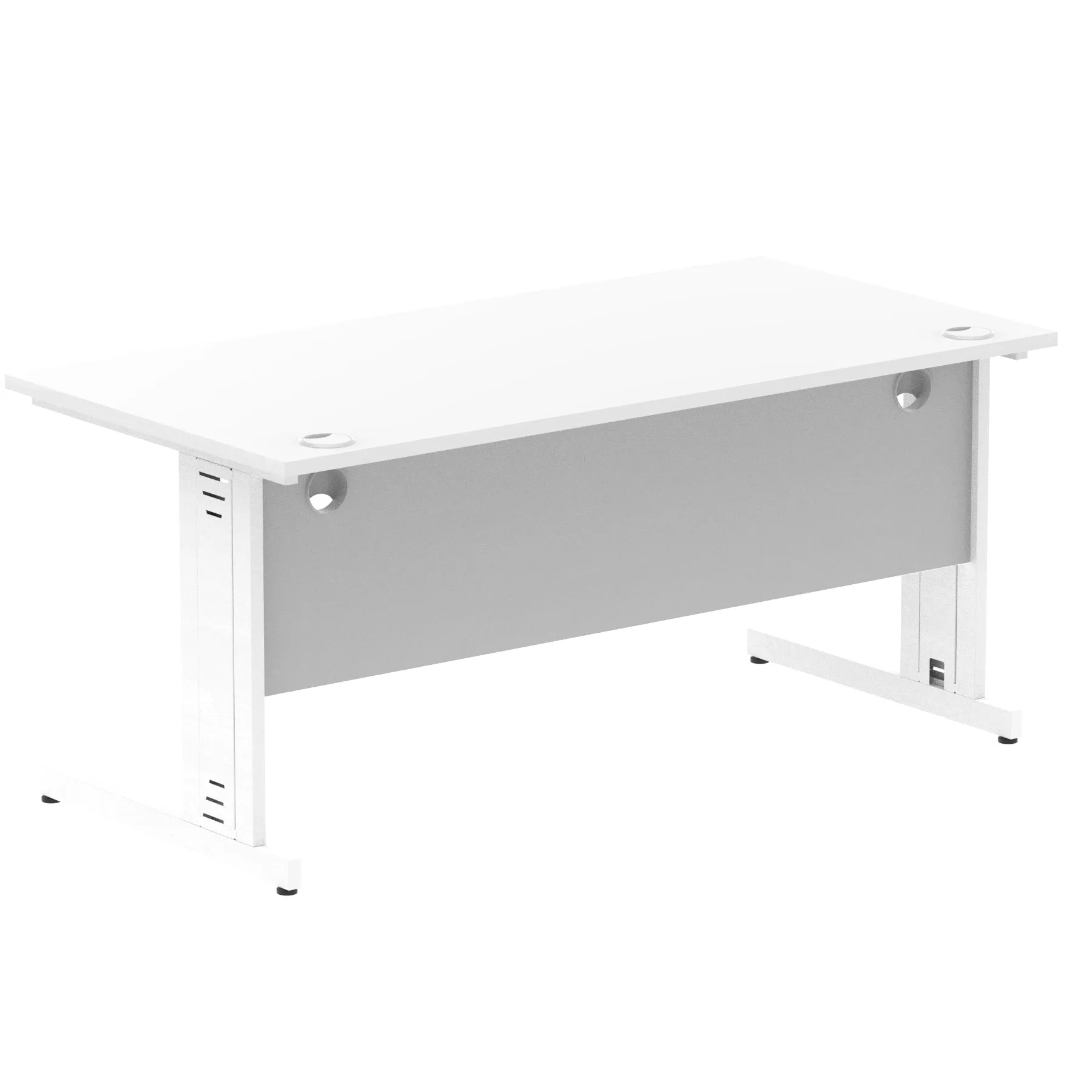 Impulse 1600mm Straight Desk with Cable Managed Leg - MFC Rectangular Table, 1600x800, Silver/White Frame, 5-Year Guarantee