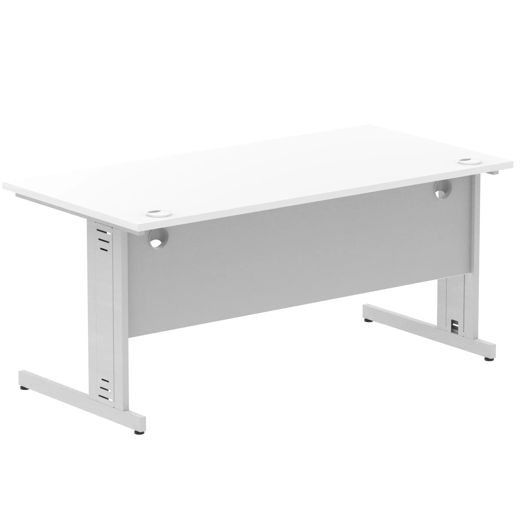 Impulse 1600mm Straight Desk with Cable Managed Leg - MFC Rectangular Table, 1600x800, Silver/White Frame, 5-Year Guarantee