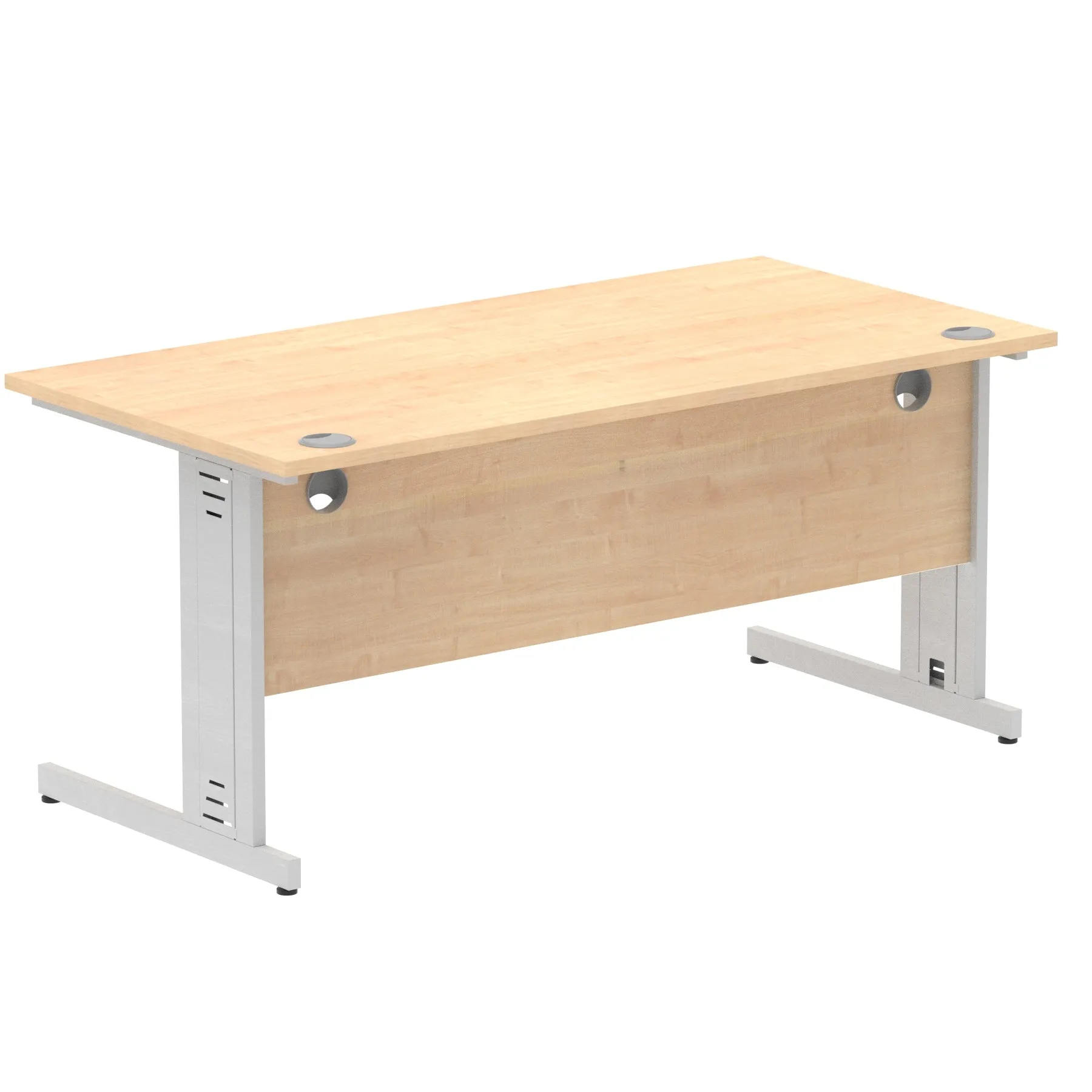 Impulse 1600mm Straight Desk with Cable Managed Leg - MFC Rectangular Table, 1600x800, Silver/White Frame, 5-Year Guarantee