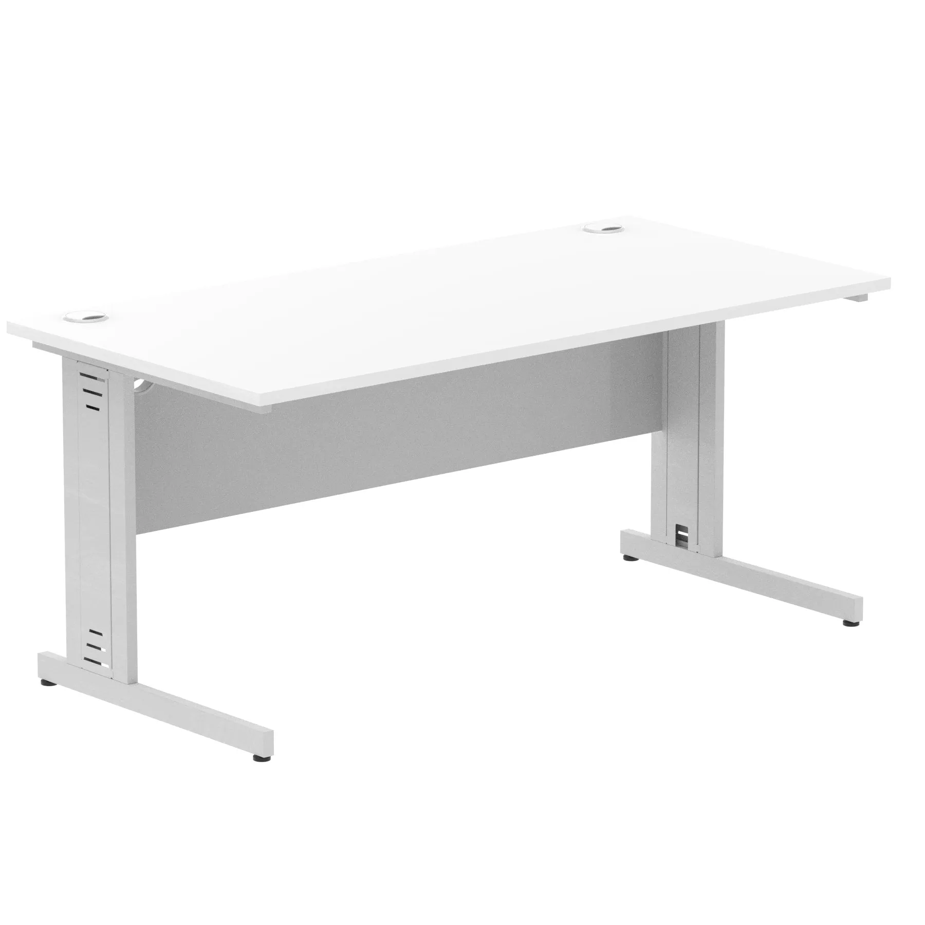 Impulse 1600mm Straight Desk with Cable Managed Leg - MFC Rectangular Table, 1600x800, Silver/White Frame, 5-Year Guarantee