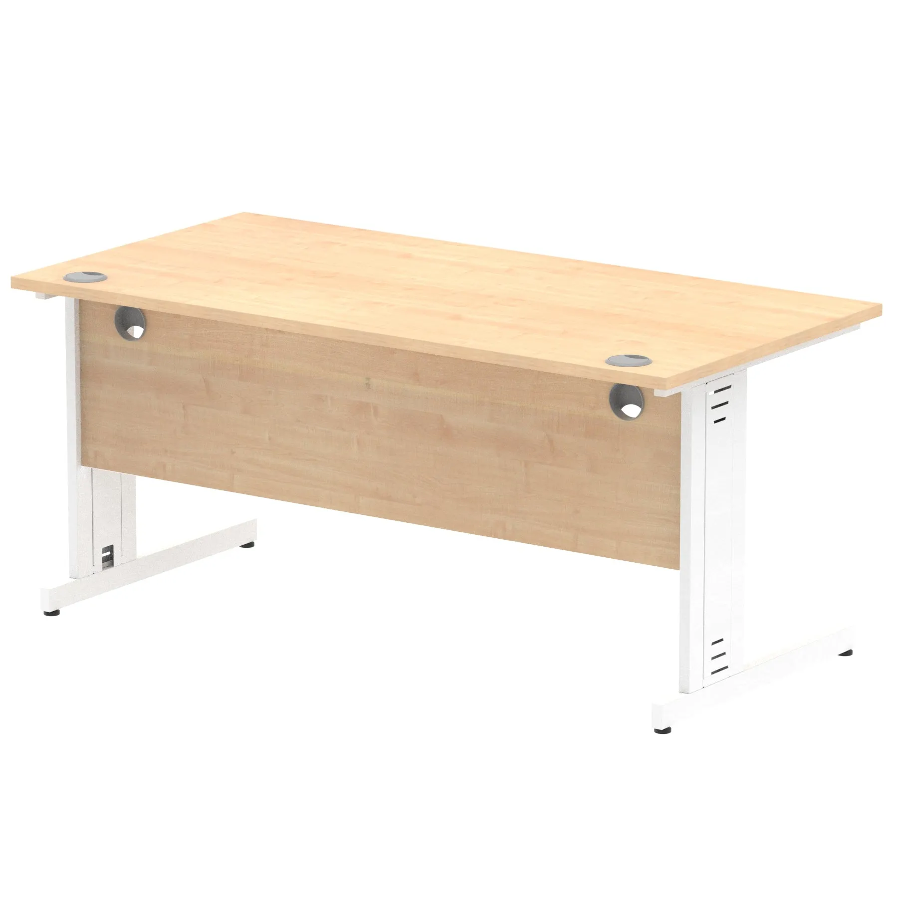 Impulse 1600mm Straight Desk with Cable Managed Leg - MFC Rectangular Table, 1600x800, Silver/White Frame, 5-Year Guarantee