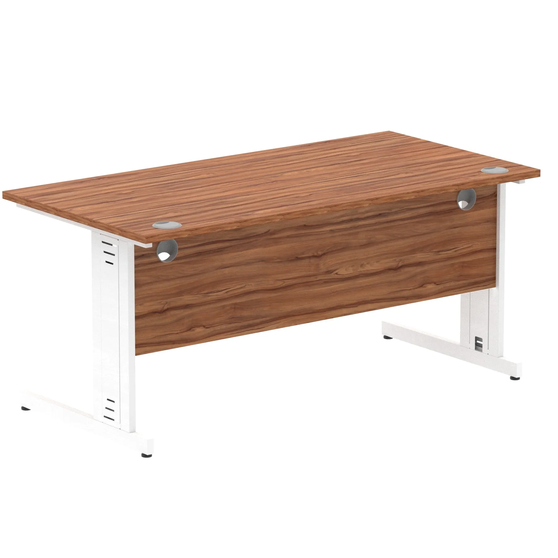 Impulse 1600mm Straight Desk with Cable Managed Leg - MFC Rectangular Table, 1600x800, Silver/White Frame, 5-Year Guarantee