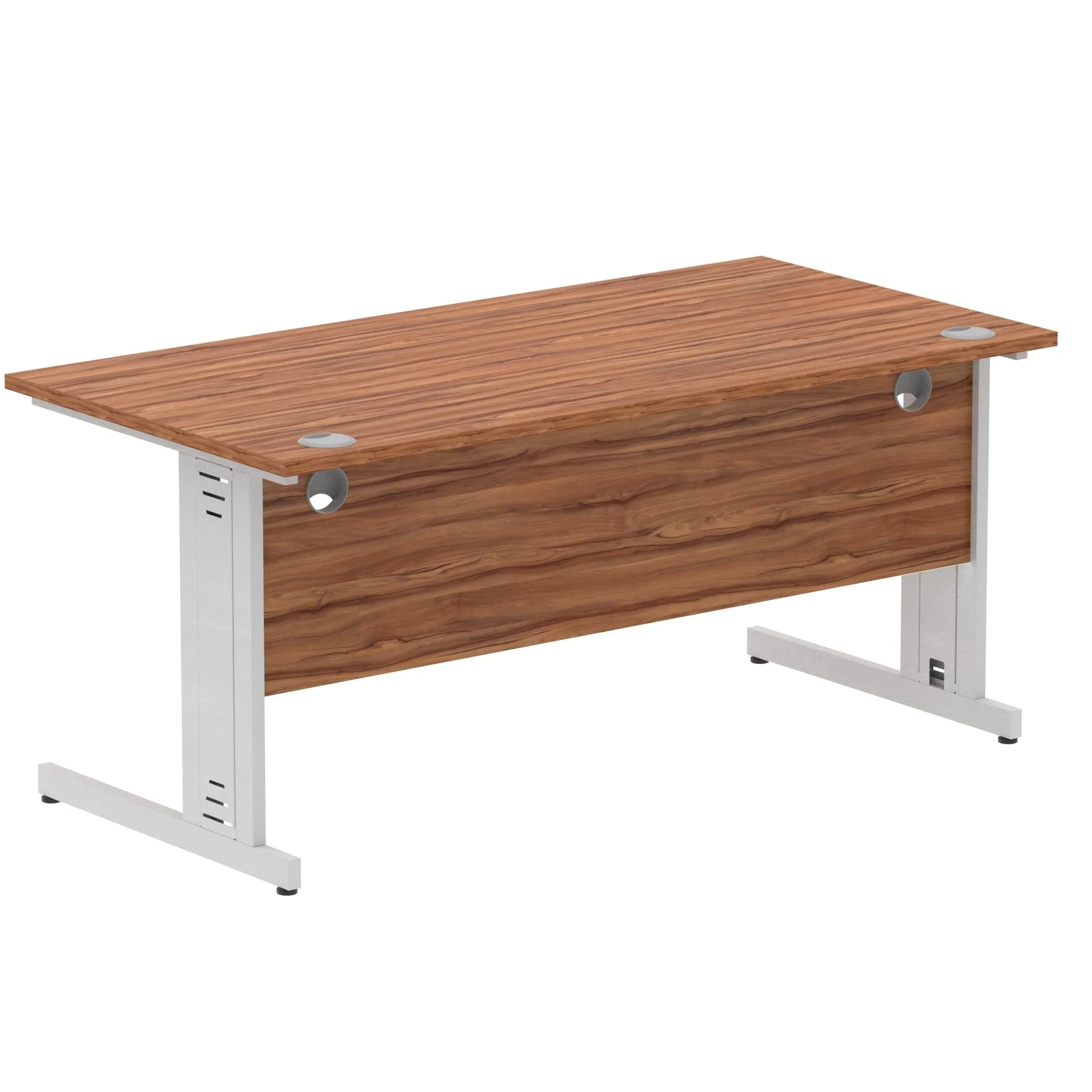 Impulse 1600mm Straight Desk with Cable Managed Leg - MFC Rectangular Table, 1600x800, Silver/White Frame, 5-Year Guarantee