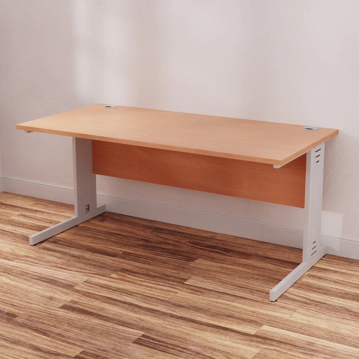 Impulse 1600mm Straight Desk with Cable Managed Leg - MFC Rectangular Table, 1600x800, Silver/White Frame, 5-Year Guarantee