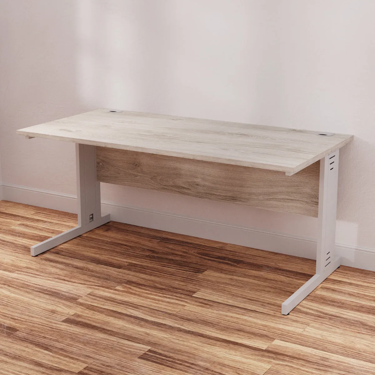Impulse 1600mm Straight Desk with Cable Managed Leg - MFC Rectangular Table, 1600x800, Silver/White Frame, 5-Year Guarantee