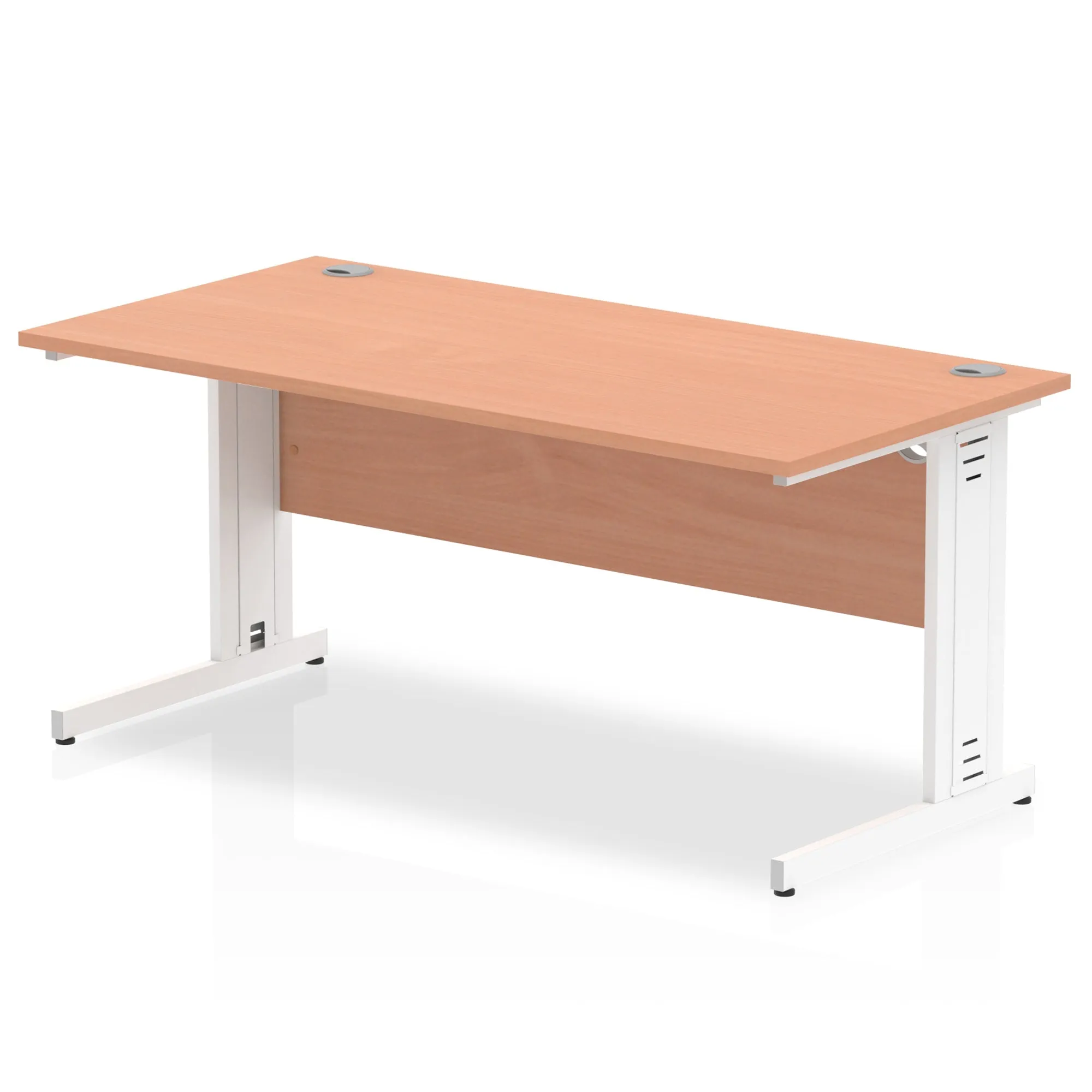 Impulse 1600mm Straight Desk with Cable Managed Leg - MFC Rectangular Table, 1600x800, Silver/White Frame, 5-Year Guarantee