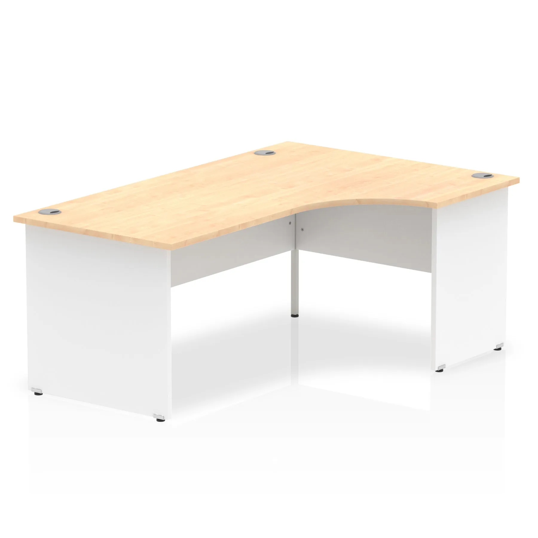 Impulse 1800mm Right Crescent Corner Desk with Panel End Leg - MFC Material, 1800x1200 Top, 5-Year Guarantee, Self-Assembly, White Frame