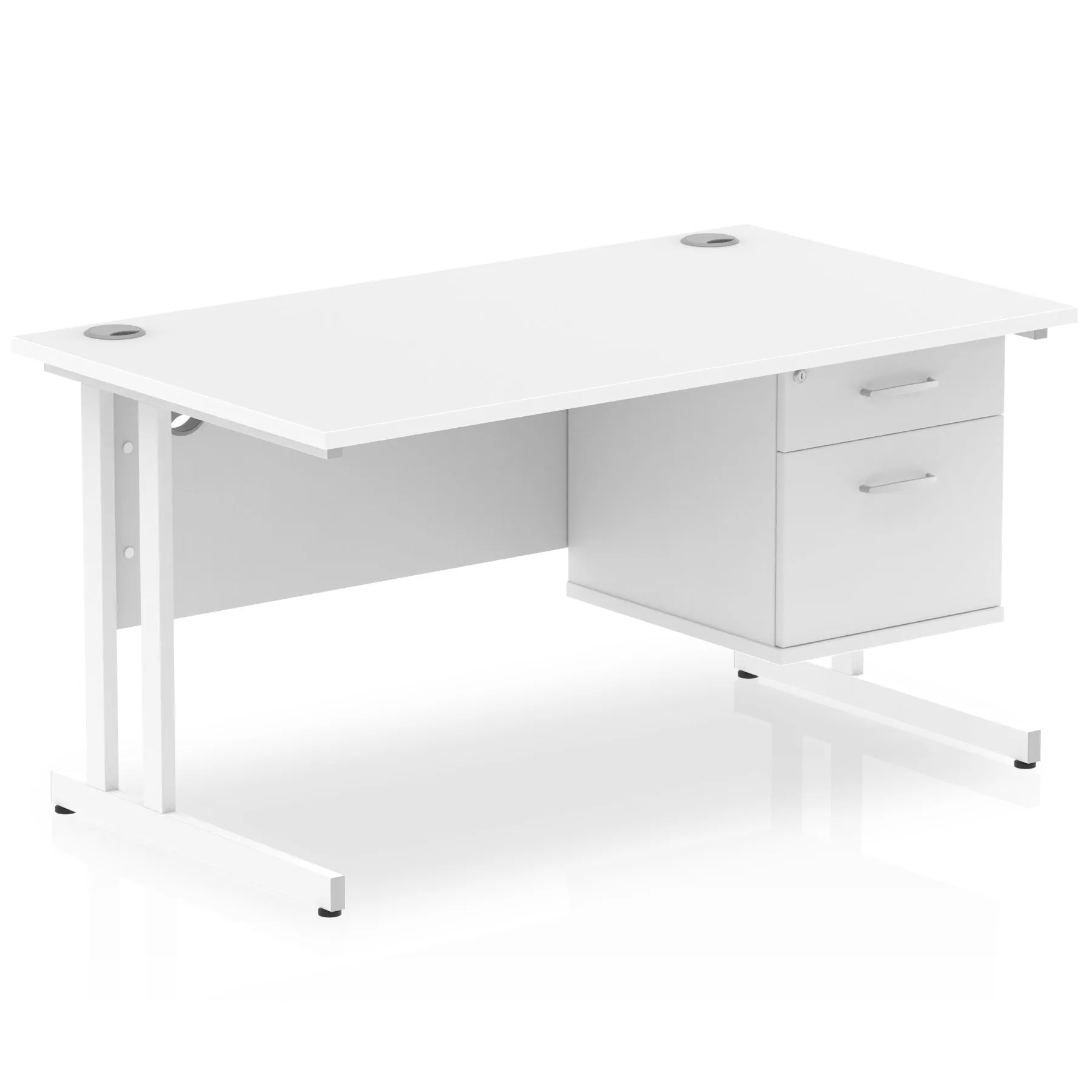 Impulse Cantilever Straight Desk - White Frame, Fixed Pedestal, MFC Material, 1200-1800mm Width, 2-3 Lockable Drawers, 5-Year Guarantee