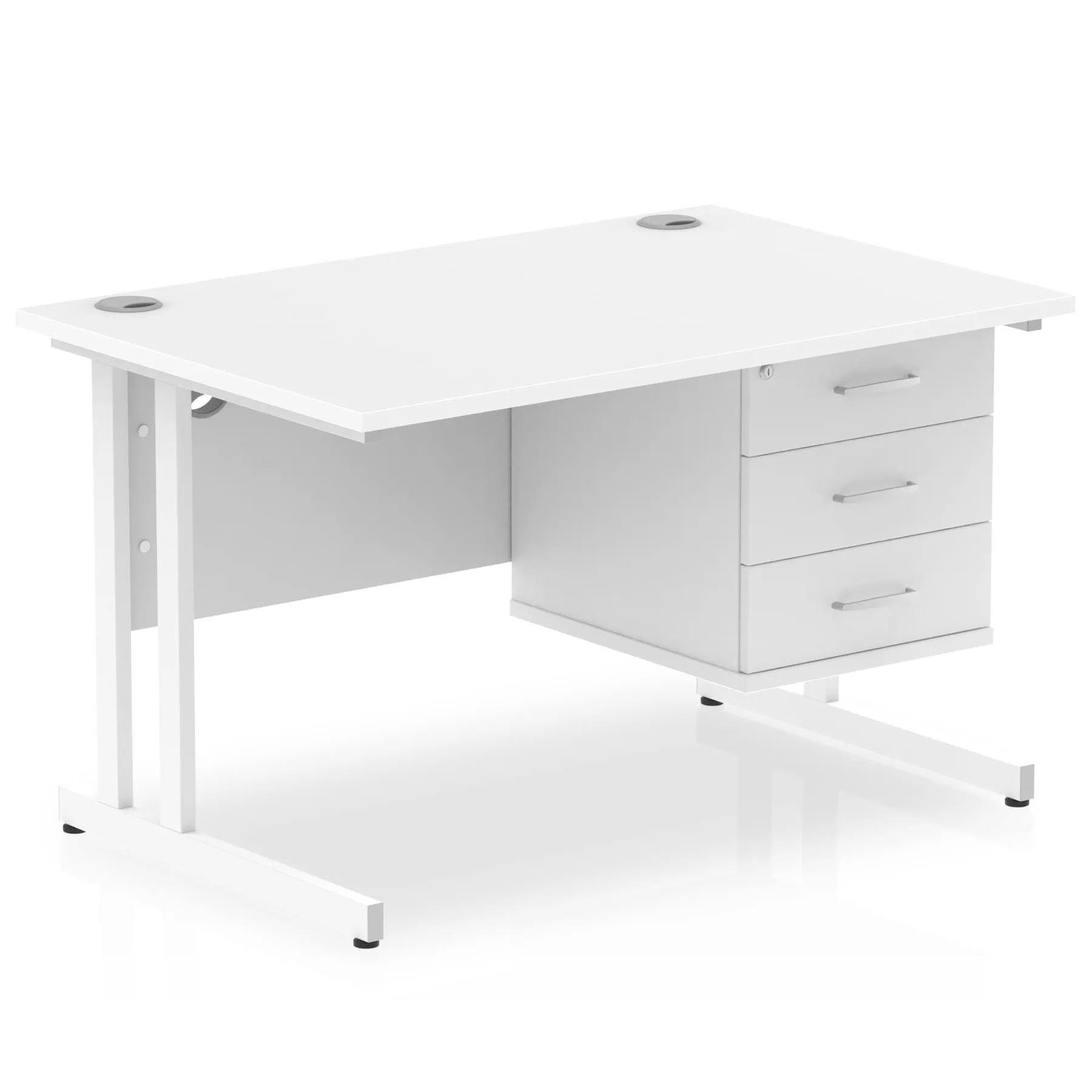 Impulse Cantilever Straight Desk - White Frame, Fixed Pedestal, MFC Material, 1200-1800mm Width, 2-3 Lockable Drawers, 5-Year Guarantee