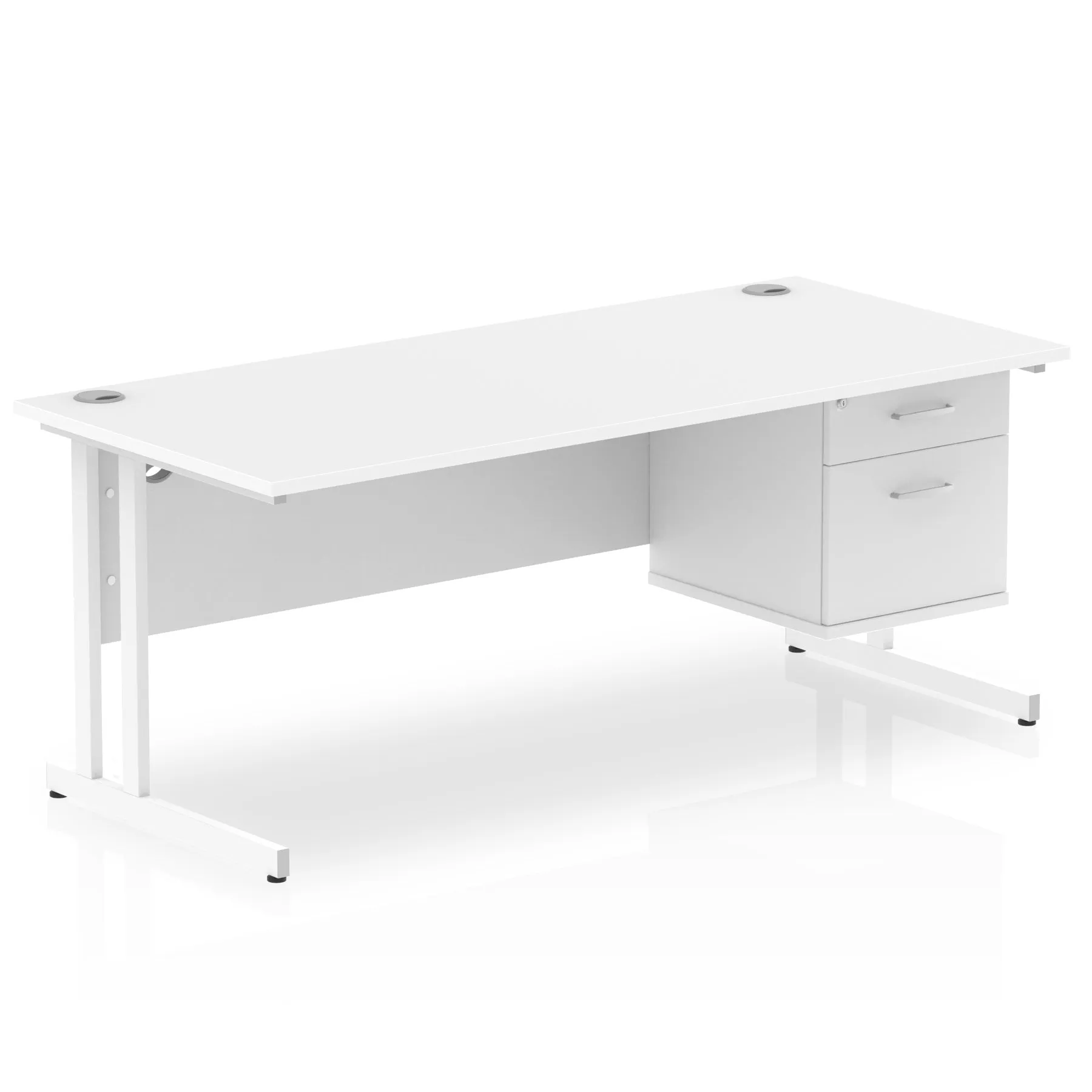 Impulse Cantilever Straight Desk - White Frame, Fixed Pedestal, MFC Material, 1200-1800mm Width, 2-3 Lockable Drawers, 5-Year Guarantee