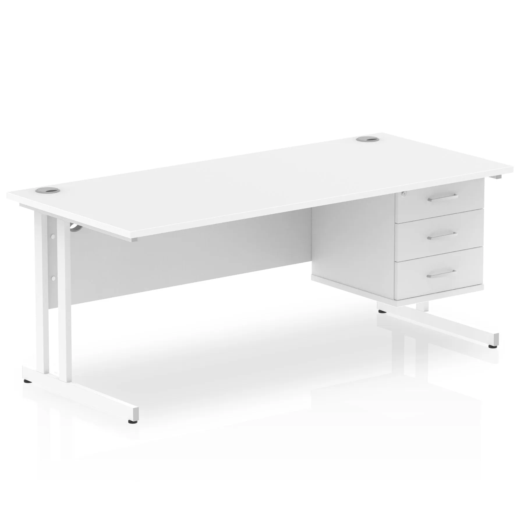 Impulse Cantilever Straight Desk - White Frame, Fixed Pedestal, MFC Material, 1200-1800mm Width, 2-3 Lockable Drawers, 5-Year Guarantee