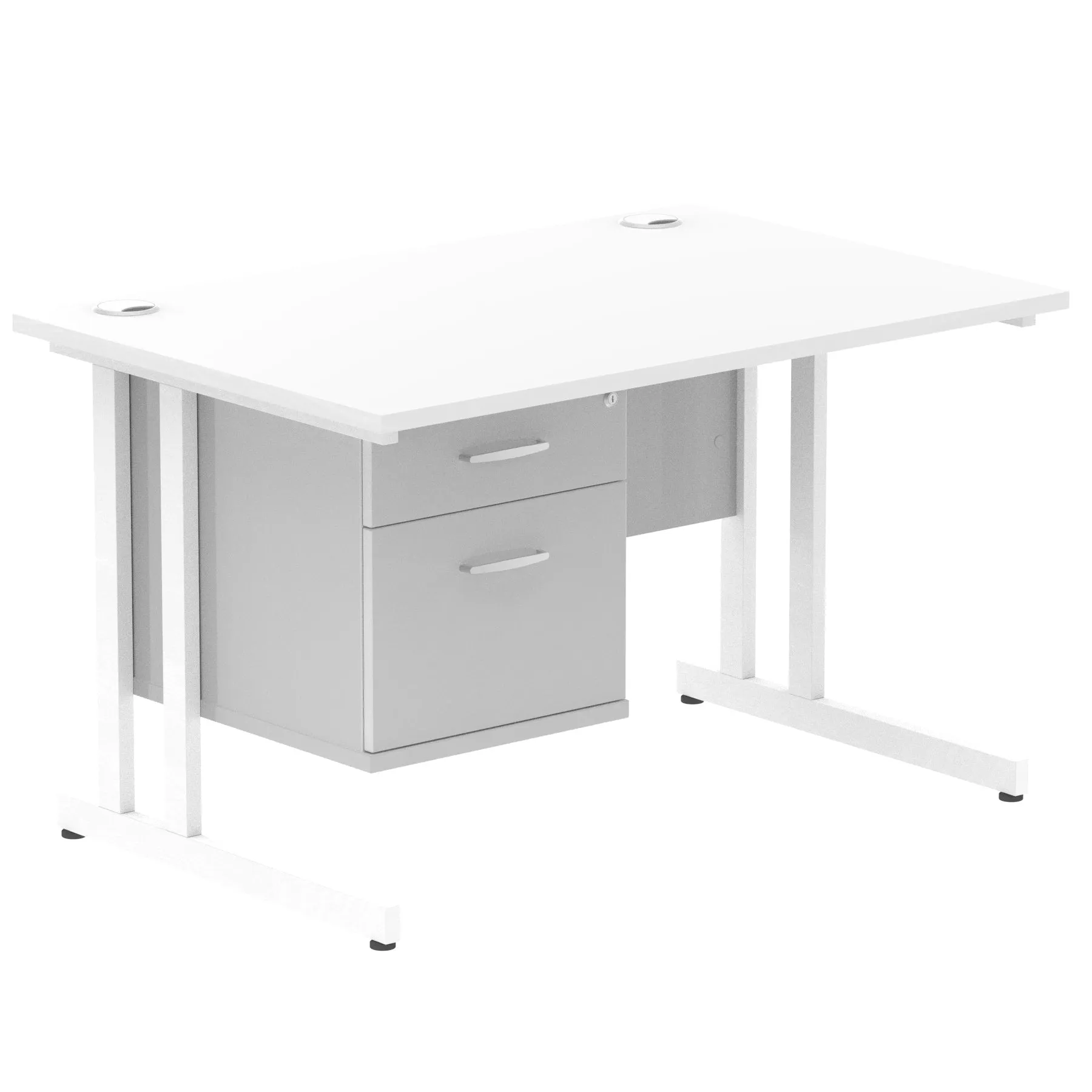 Impulse Cantilever Straight Desk - White Frame, Fixed Pedestal, MFC Material, 1200-1800mm Width, 2-3 Lockable Drawers, 5-Year Guarantee