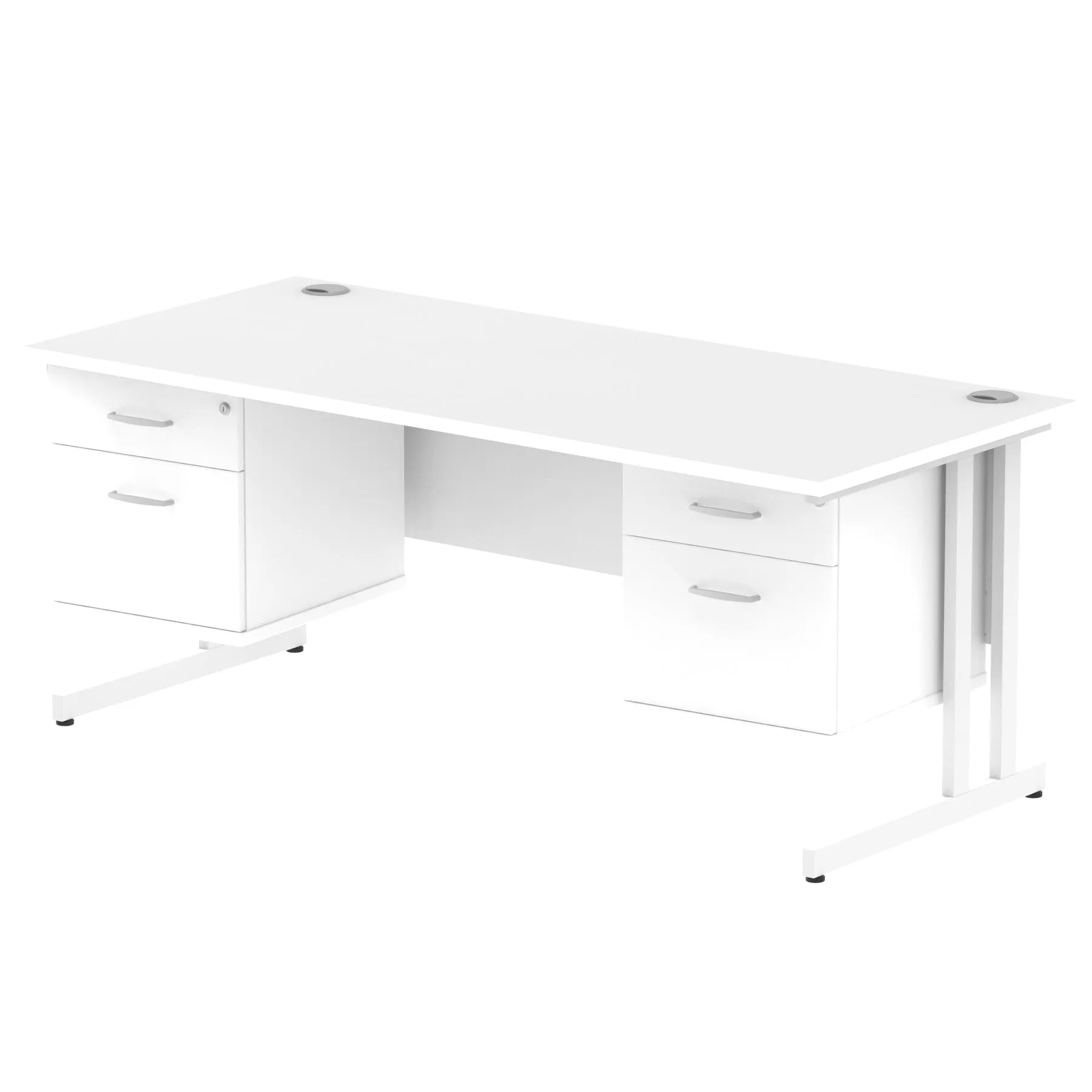 Impulse Cantilever Straight Desk - White Frame, Fixed Pedestal, MFC Material, 1200-1800mm Width, 2-3 Lockable Drawers, 5-Year Guarantee