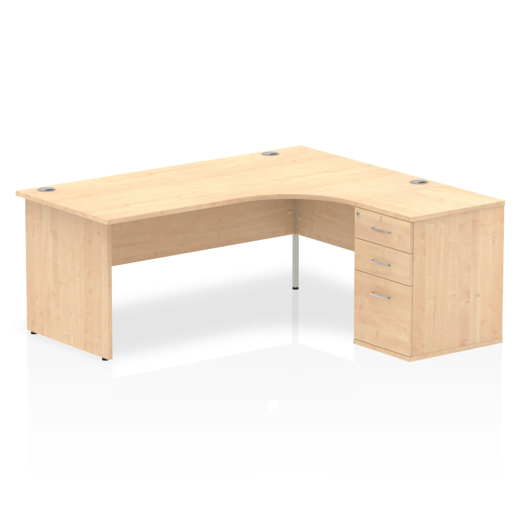 Impulse Panel End Crescent Desk Workstation - 1600/1800mm Width, MFC Material, 3 Lockable Drawers, 5-Year Guarantee, Self-Assembly
