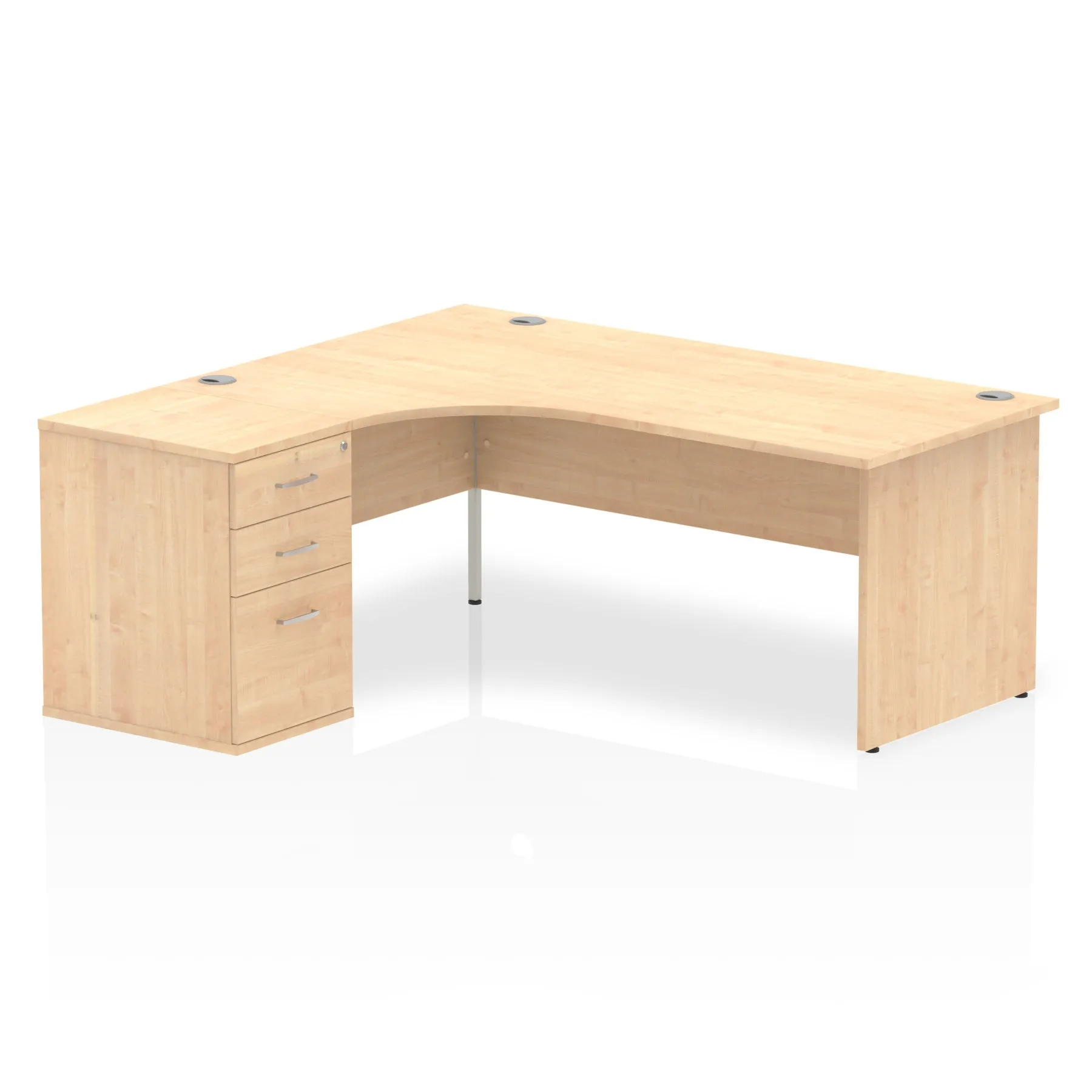 Impulse Panel End Crescent Desk Workstation - 1600/1800mm Width, MFC Material, 3 Lockable Drawers, 5-Year Guarantee, Self-Assembly