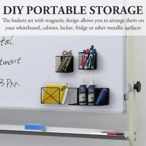 Industrial Matte Black Metal Wire Mesh Magnetic Baskets with Mail Sorter, File Storage Organizer, and Pen Holders