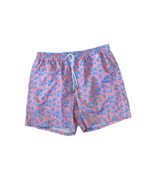Isaia Mens Pink Blue Mini Floral Swim Trunk