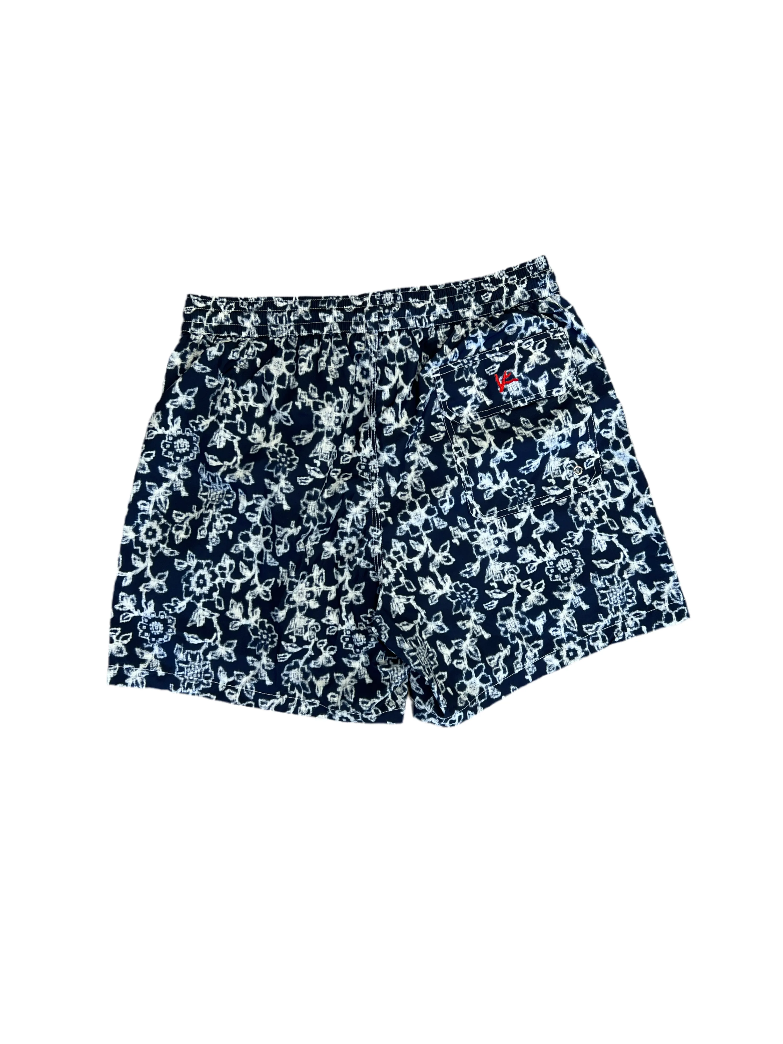 Isaia Mens Swim Trunks Floral Blue White Pattern
