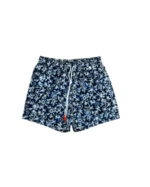 Isaia Mens Swim Trunks Floral Blue White Pattern