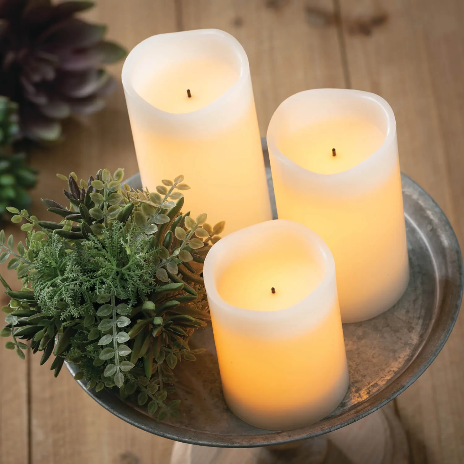 Ivory Led Flameless Candle Pillar Set Of 3