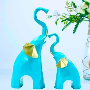 JAIPUR ACE Polyresin Elephant Showpiece Statue and Artifacts for Home Decor, Living Room, Wall Decoration for Gifting, Interiors and Diwali Decoration (Elephant) (Blue Elephant)