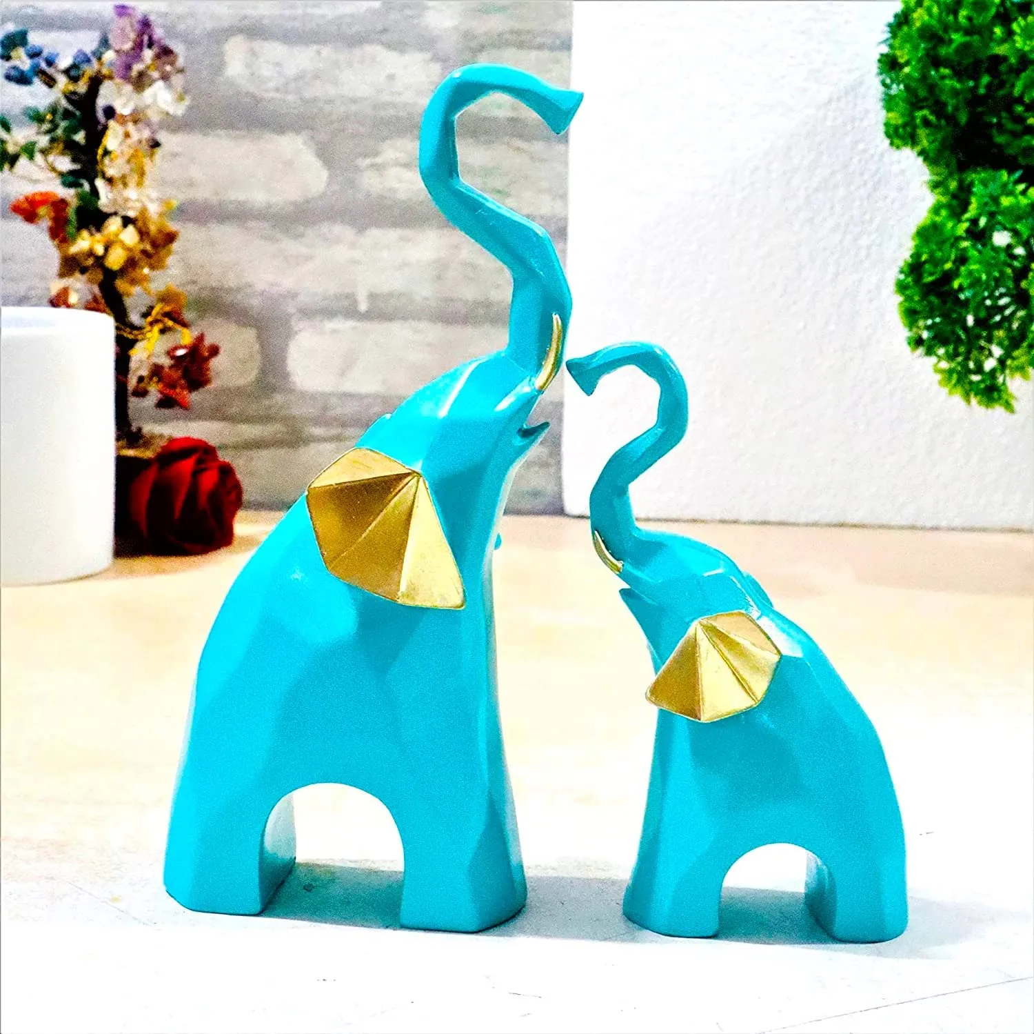 JAIPUR ACE Polyresin Elephant Showpiece Statue and Artifacts for Home Decor, Living Room, Wall Decoration for Gifting, Interiors and Diwali Decoration (Elephant) (Blue Elephant)