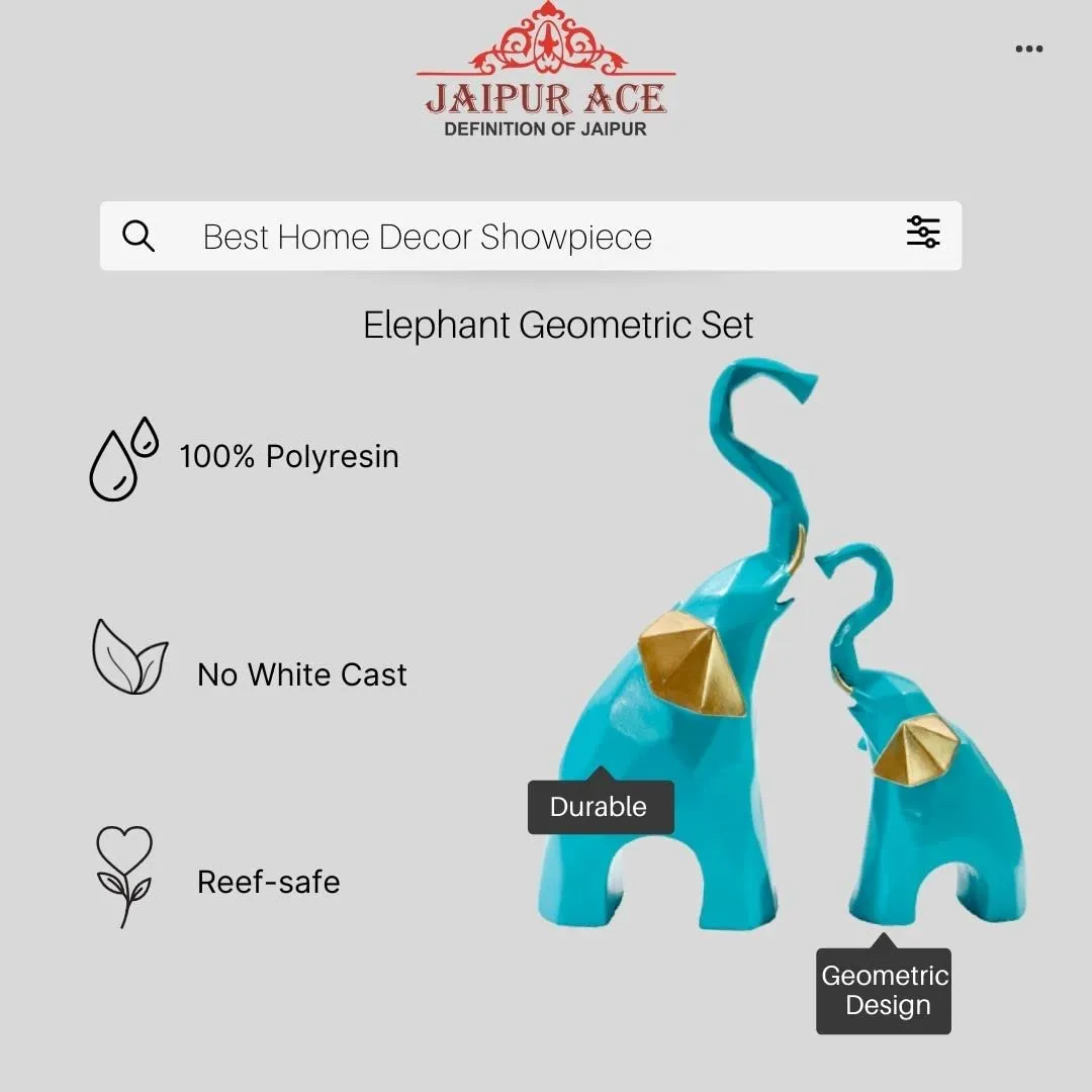 JAIPUR ACE Polyresin Elephant Showpiece Statue and Artifacts for Home Decor, Living Room, Wall Decoration for Gifting, Interiors and Diwali Decoration (Elephant) (Blue Elephant)
