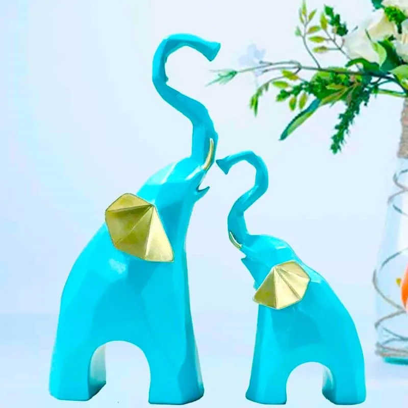 JAIPUR ACE Polyresin Elephant Showpiece Statue and Artifacts for Home Decor, Living Room, Wall Decoration for Gifting, Interiors and Diwali Decoration (Elephant) (Blue Elephant)