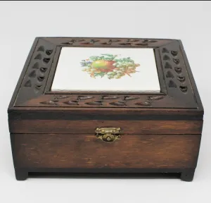 Jewelry Box, Carved Wood, Tile Insert, Mexico, Vintage