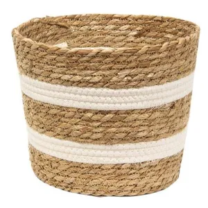 Jute & Cotton Round Basket, 8"H