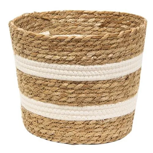 Jute & Cotton Round Basket, 8"H