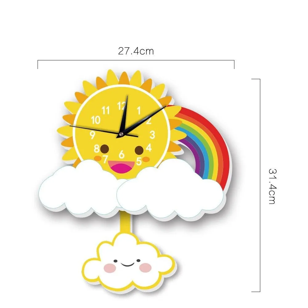 Kids Rainbow Pendulum Wall Clock Study Room Decor