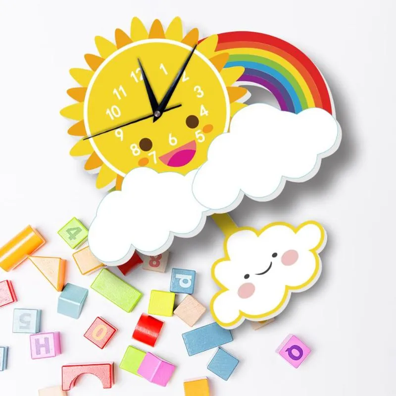 Kids Rainbow Pendulum Wall Clock Study Room Decor