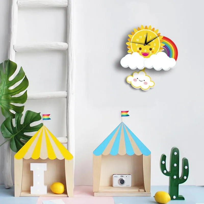 Kids Rainbow Pendulum Wall Clock Study Room Decor