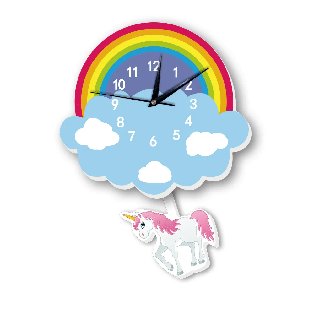 Kids Rainbow Pendulum Wall Clock Study Room Decor
