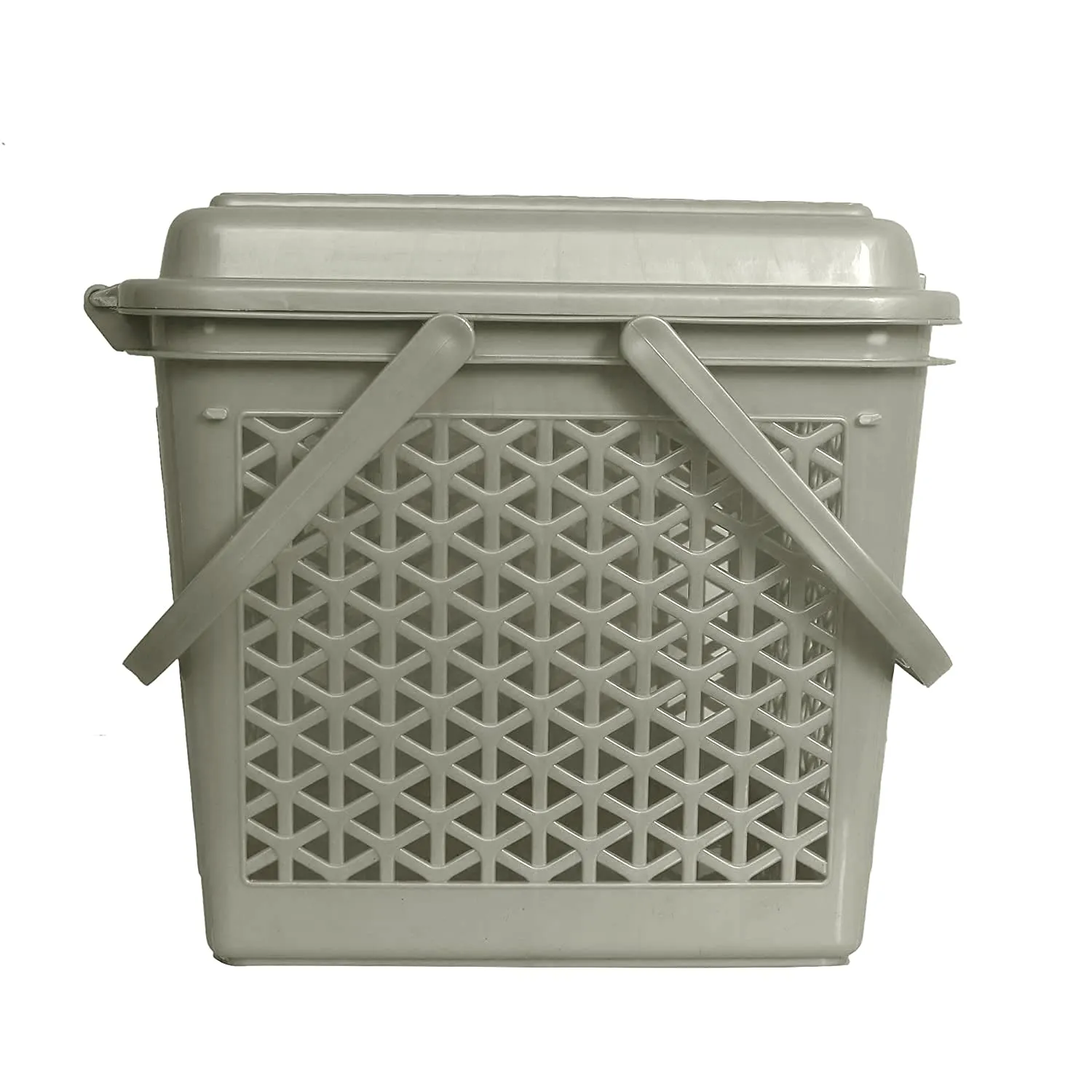 Kuber Industries Plastic Multipurpose Trendy Shopping Big Basket with Lid (Grey)-HS_38_KUBMART21161 (Model: HS_38_KUBMART021161)