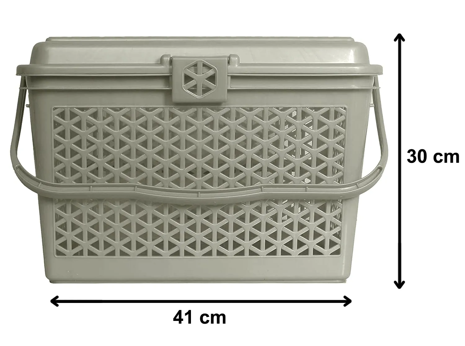Kuber Industries Plastic Multipurpose Trendy Shopping Big Basket with Lid (Grey)-HS_38_KUBMART21161 (Model: HS_38_KUBMART021161)
