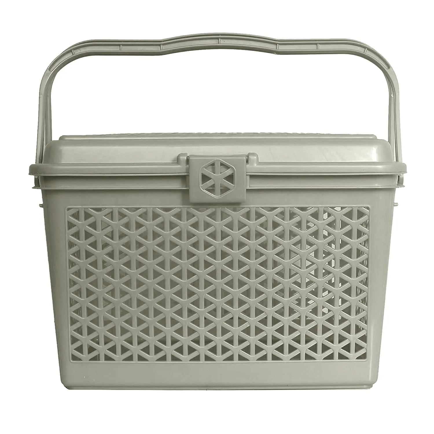 Kuber Industries Plastic Multipurpose Trendy Shopping Big Basket with Lid (Grey)-HS_38_KUBMART21161 (Model: HS_38_KUBMART021161)
