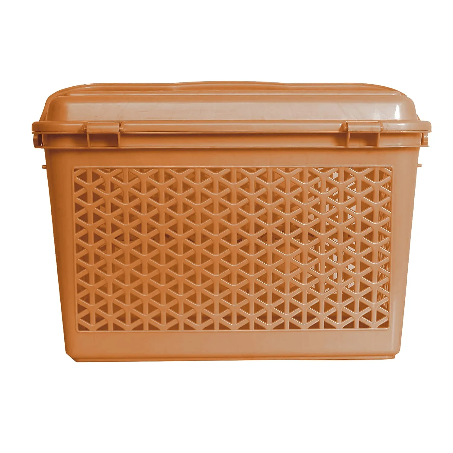 Kuber Industries Plastic Multipurpose Trendy Shopping Small Basket with Lid (Light Brown)-HS_38_KUBMART21151