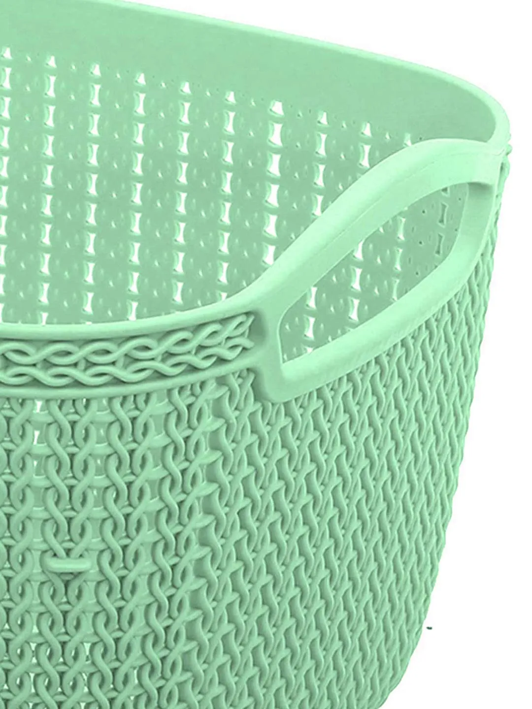 Kuber Industries Q-6 Unbreakable Plastic 2 Pieces Multipurpose Large Size Flexible Storage Baskets/Fruit Vegetable Bathroom Stationary Home Basket with Handles (Light Green)