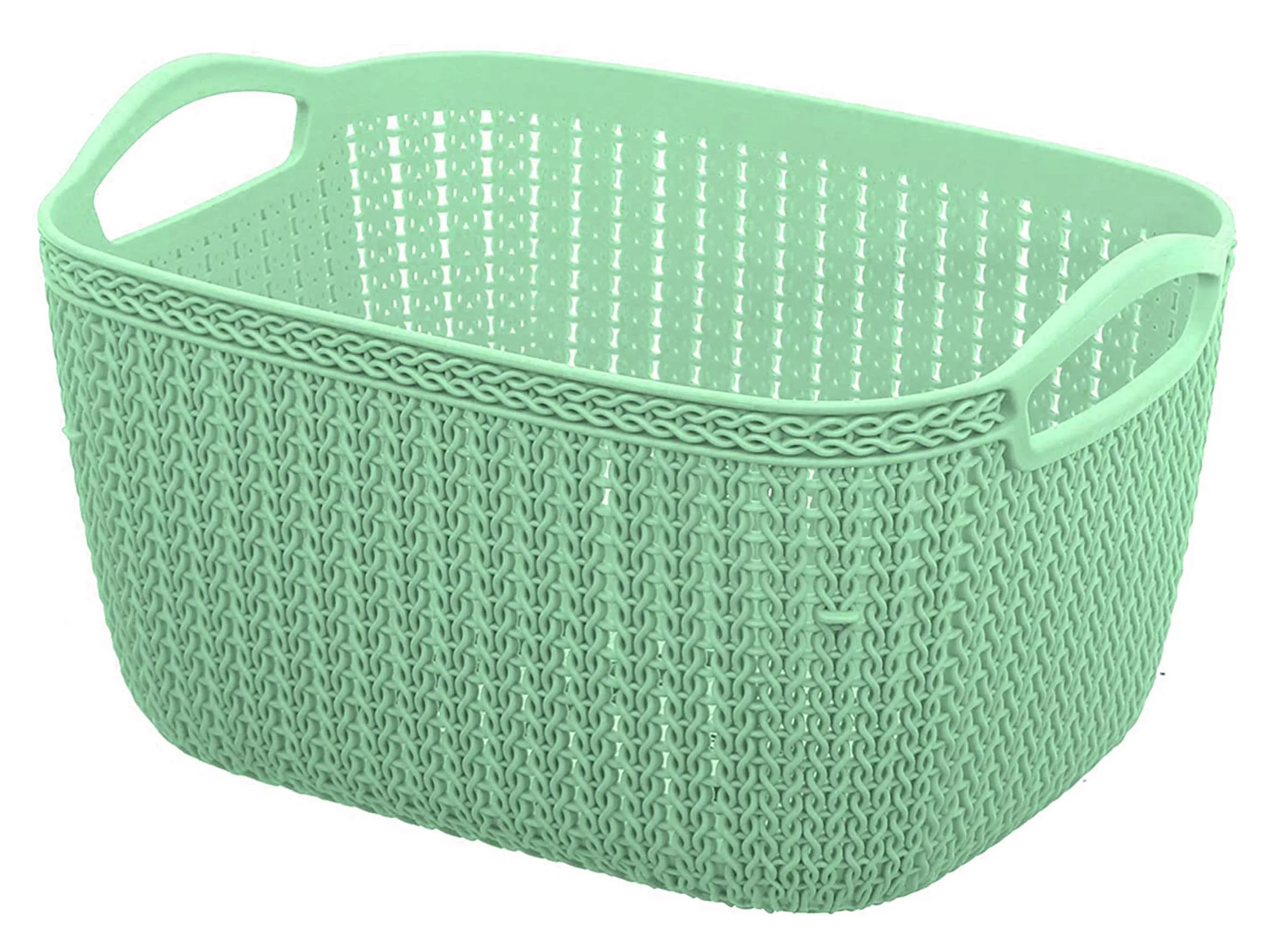 Kuber Industries Q-6 Unbreakable Plastic 2 Pieces Multipurpose Large Size Flexible Storage Baskets/Fruit Vegetable Bathroom Stationary Home Basket with Handles (Light Green)