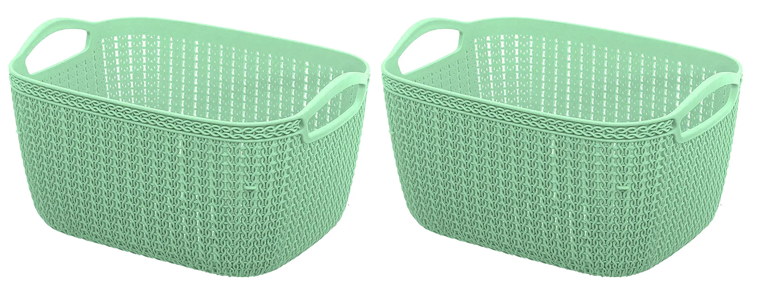 Kuber Industries Q-6 Unbreakable Plastic 2 Pieces Multipurpose Large Size Flexible Storage Baskets/Fruit Vegetable Bathroom Stationary Home Basket with Handles (Light Green)