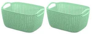 Kuber Industries Q-6 Unbreakable Plastic 2 Pieces Multipurpose Large Size Flexible Storage Baskets/Fruit Vegetable Bathroom Stationary Home Basket with Handles (Light Green)