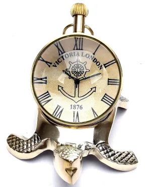 KV Collection Beautiful Antique Style Tortoise Brass Table Clock. Exclusive Gifting idea