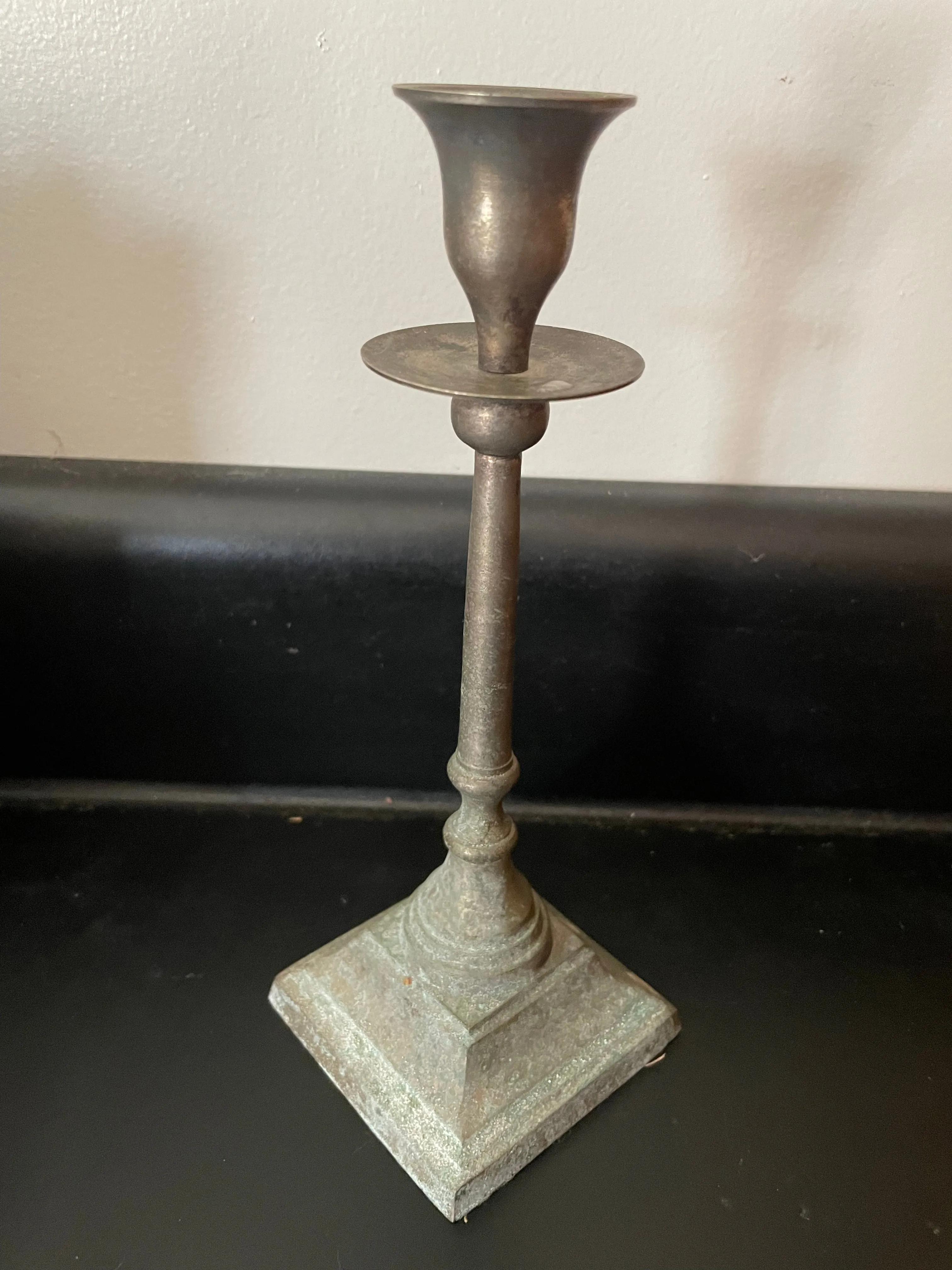 (L) Distressed and Aged Solid Brass & Pantene 8” Taper Candle Holder