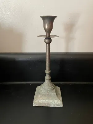 (L) Distressed and Aged Solid Brass & Pantene 8” Taper Candle Holder