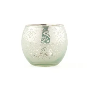 LARGE GLASS GLOBE VOTIVE HOLDER WITH REFLECTIVE LACE PATTERN (4/pkg) - DAIQUIRI GREEN