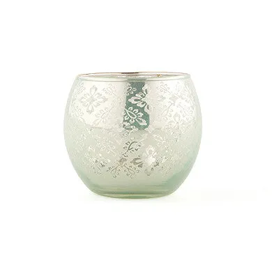 LARGE GLASS GLOBE VOTIVE HOLDER WITH REFLECTIVE LACE PATTERN (4/pkg) - DAIQUIRI GREEN