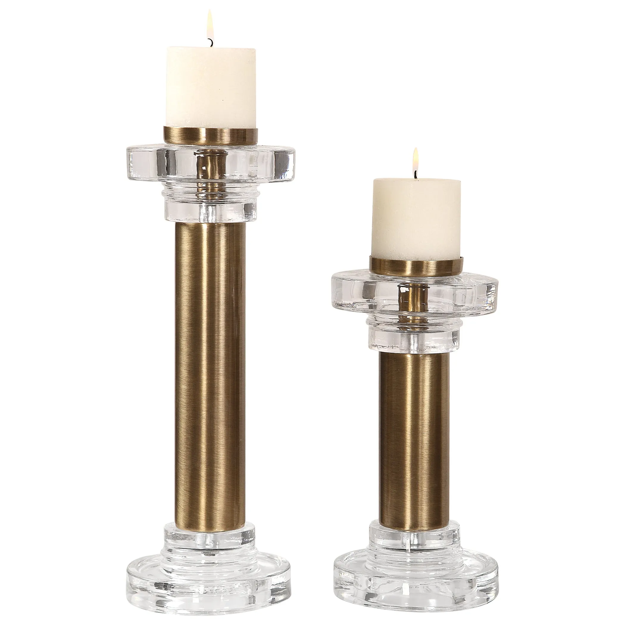 Leslie Brushed Brass Candleholders
