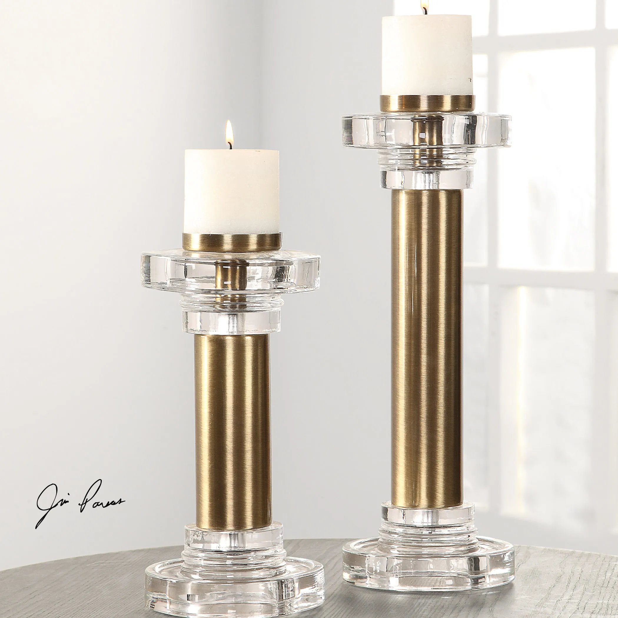 Leslie Brushed Brass Candleholders